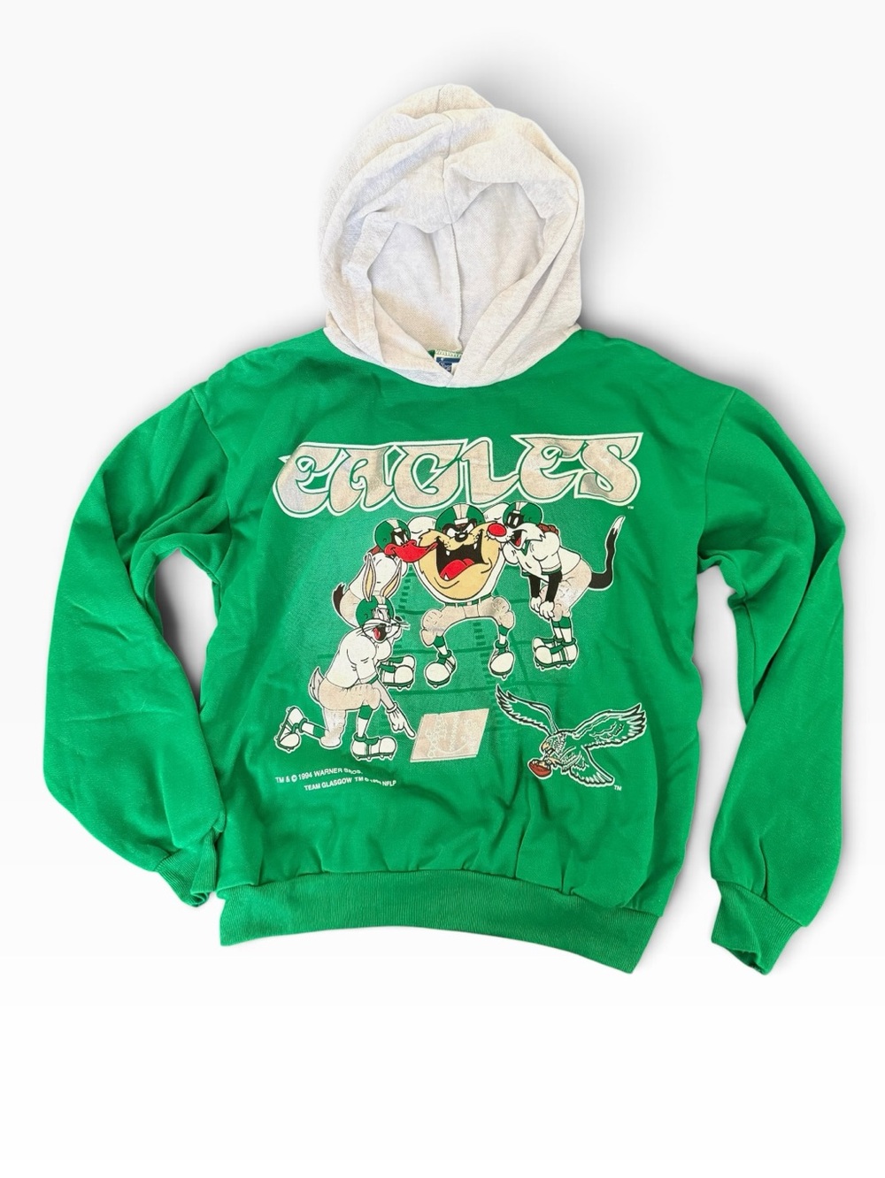 Vintage 1994 Warner Bros. Philadelphia Eagles Hooded Green Sweatshirt Deadstock